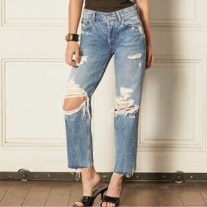 Boyish Light Wash Destroyed Preppy Western Coastal Straight Leg Slouchy Jeans 28